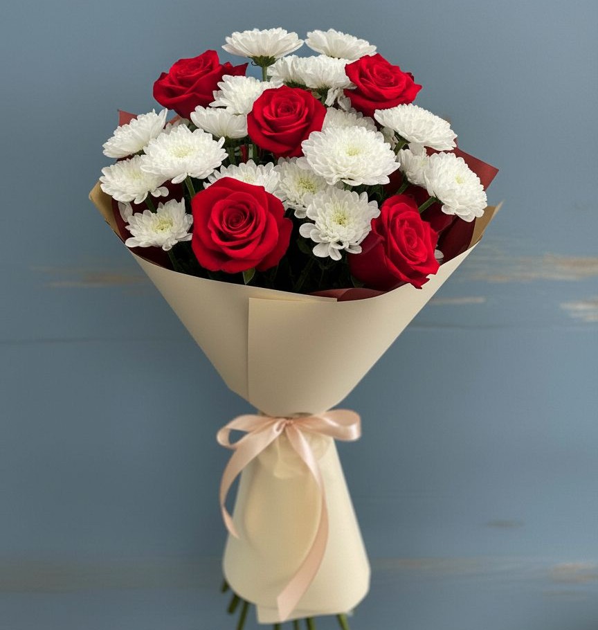 Букет цветов из: Розы и Хризантемы в Мамедкалу