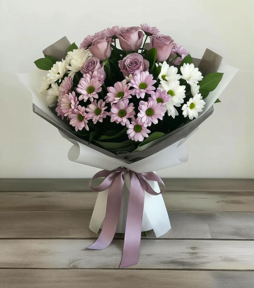 Букет цветов из: Хризантемы и Розы в Мамедкалу