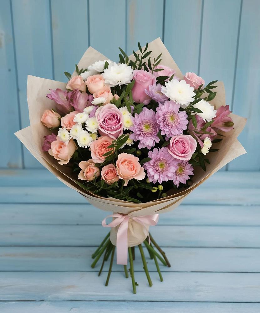 Букет цветов из: Хризантемы, Розы и Альстромерии в Мамедкалу