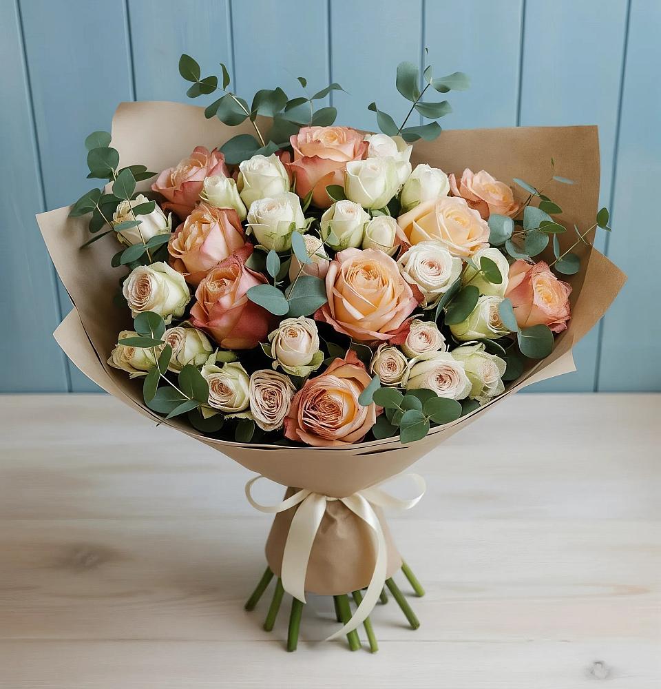 Букет цветов из: Альстромерии и Розы в Мамедкалу