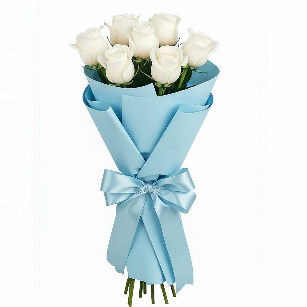 Букет 7 белых роз Проуд в Мамедкалу