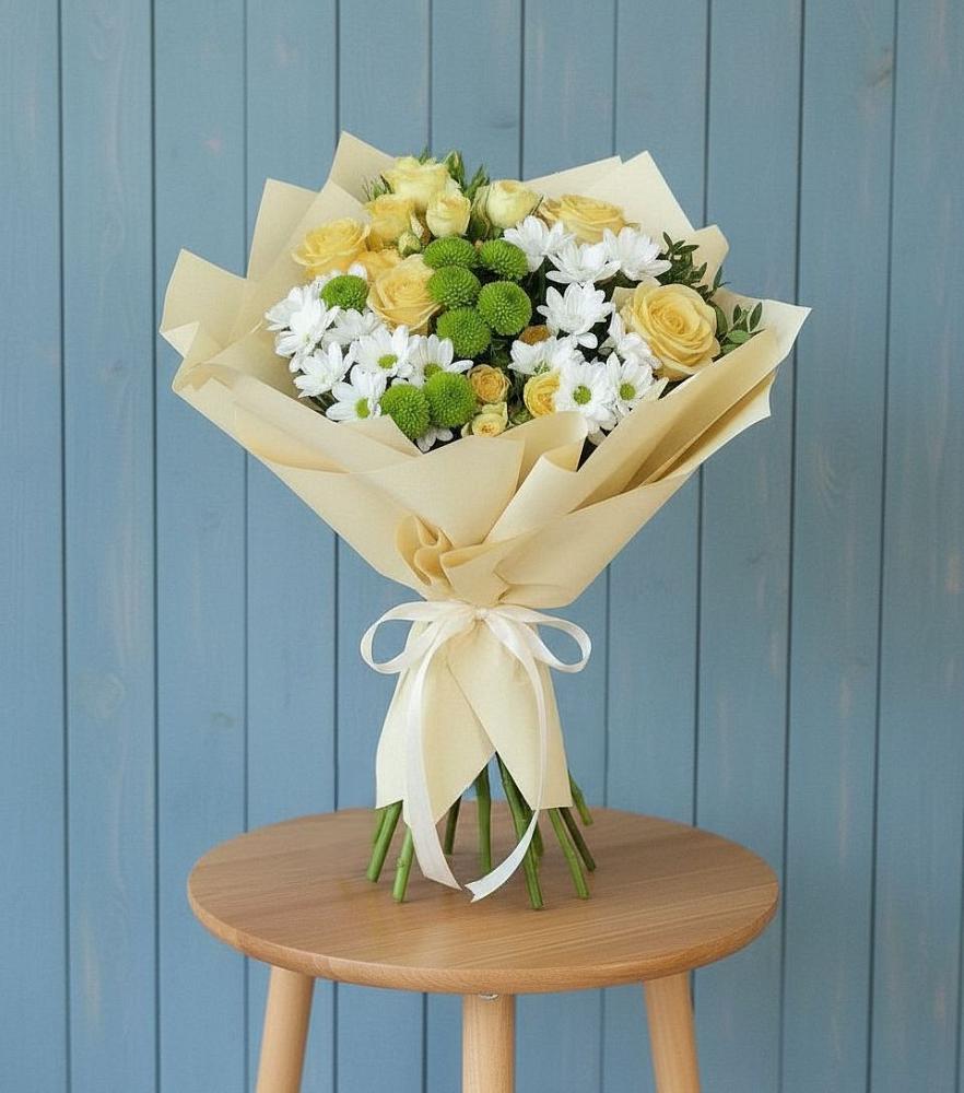 Букет цветов из: Хризантемы и Розы в Мамедкалу