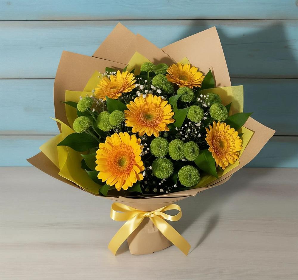 Букет цветов из: Герберы и Хризантемы в Мамедкалу