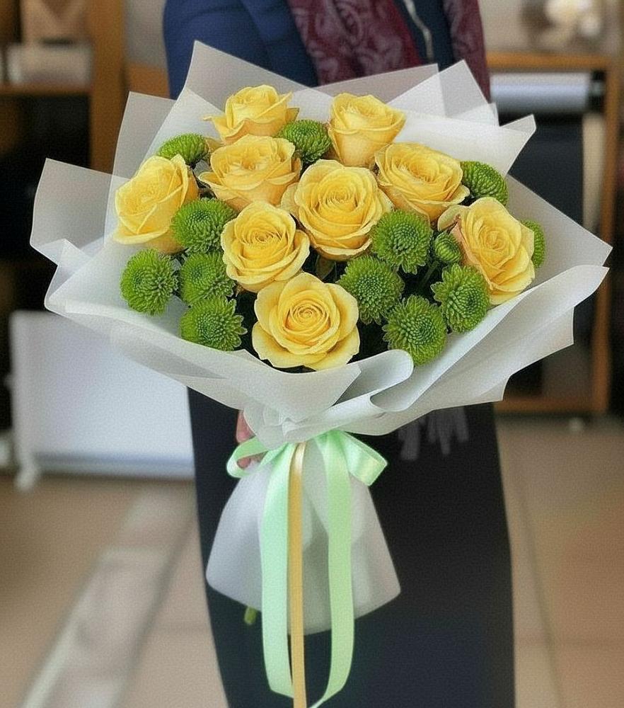 Букет цветов из: Хризантемы и Розы в Мамедкалу