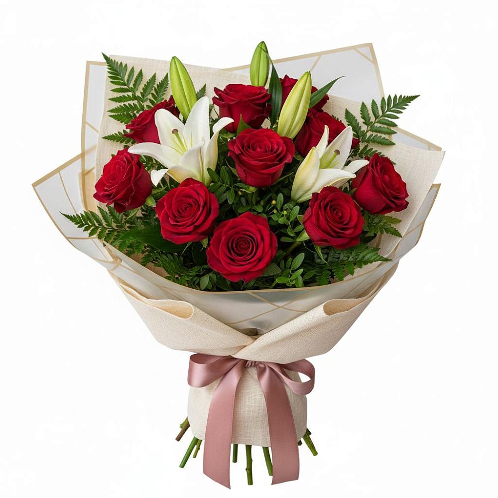 Букет цветов из: Лилии и Розы в Мамедкалу