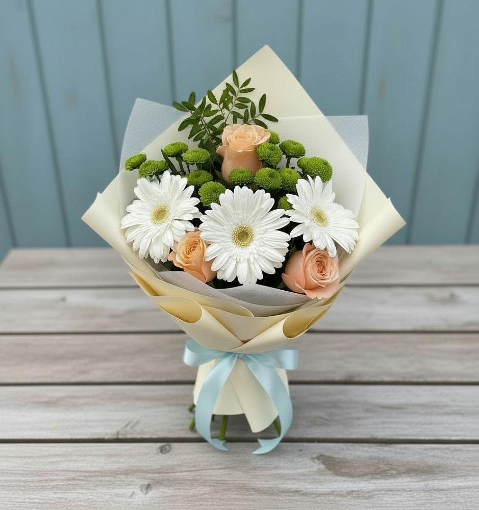 Букет цветов из: Герберы, Розы и Хризантемы в Мамедкалу