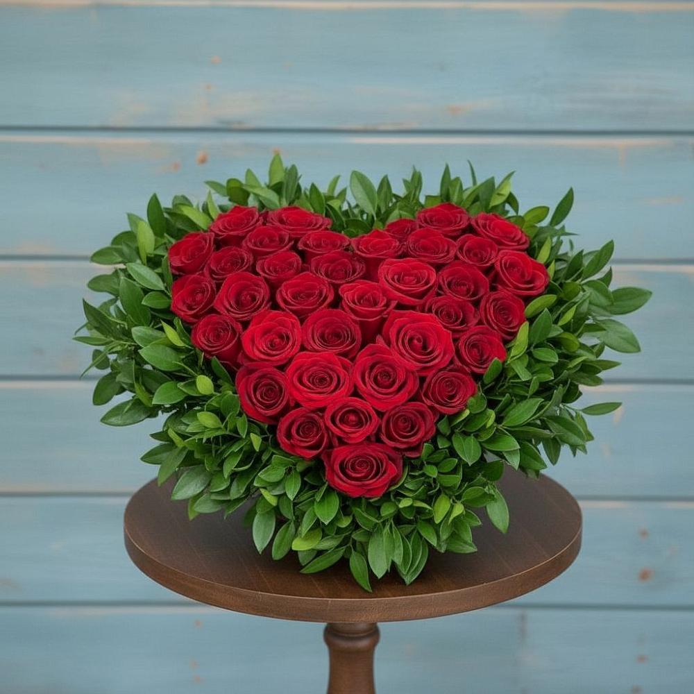 Цветочная композиция из Розы в виде сердца в Мамедкалу