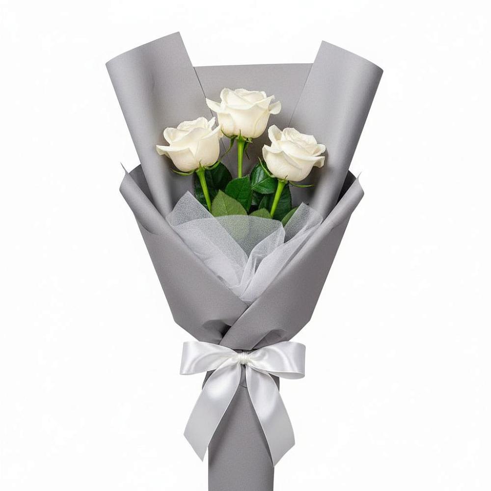 Букет 3 белые розы в Мамедкалу