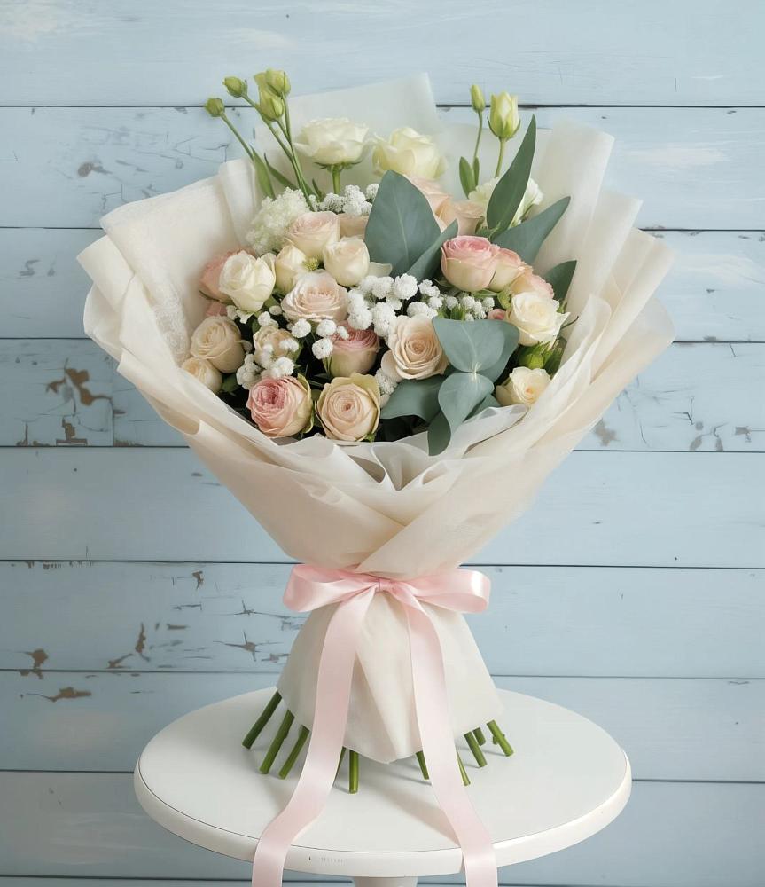 Букет цветов из: Розы и Лизиантусы в Мамедкалу