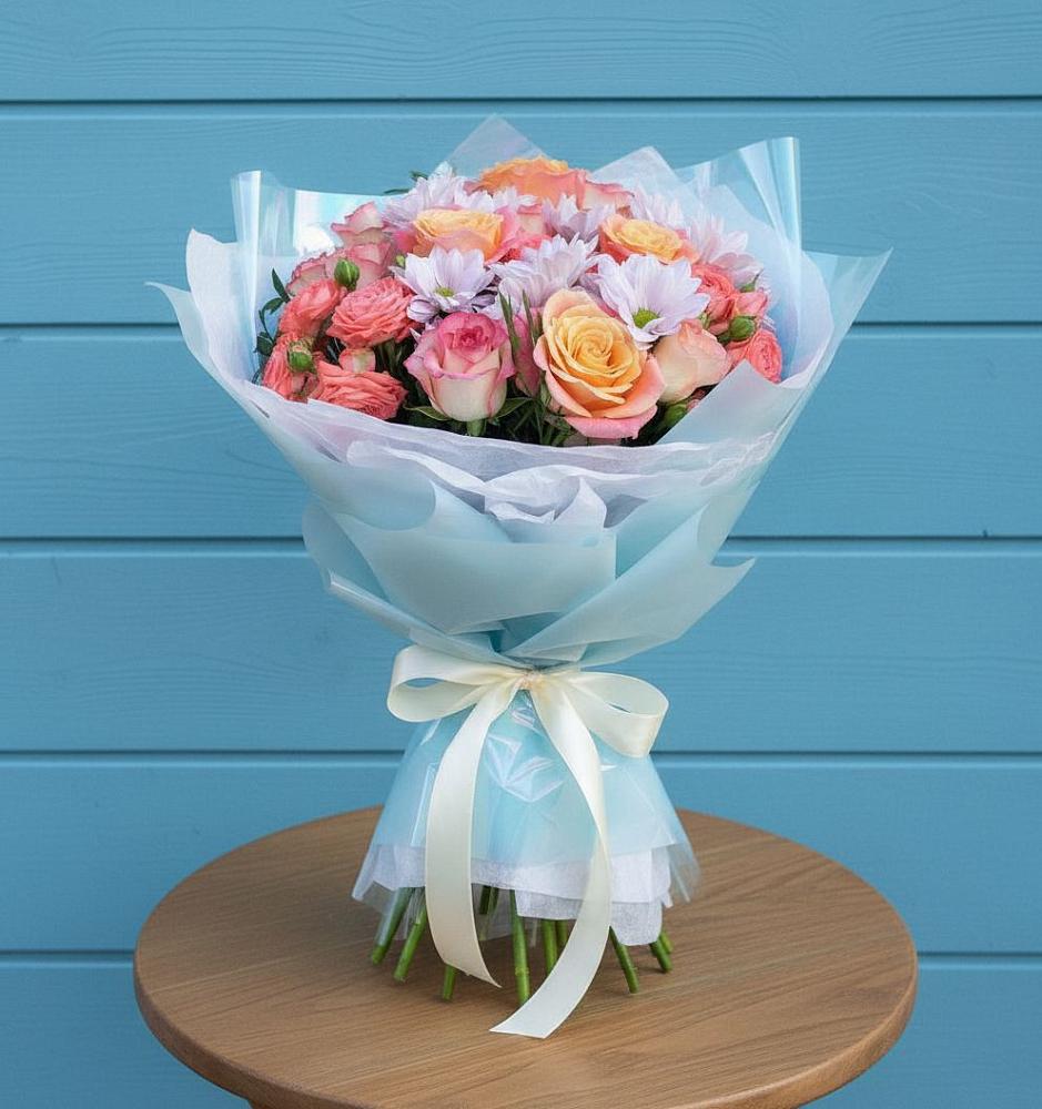 Букет цветов из: Хризантемы и Розы в Мамедкалу