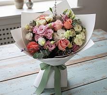 Букет цветов из:  Розы, Лизиантусы и Гвоздики в Мамедкалу