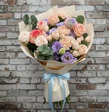 Букет цветов из:  Розы, Лизиантусы и Гвоздики в Мамедкалу